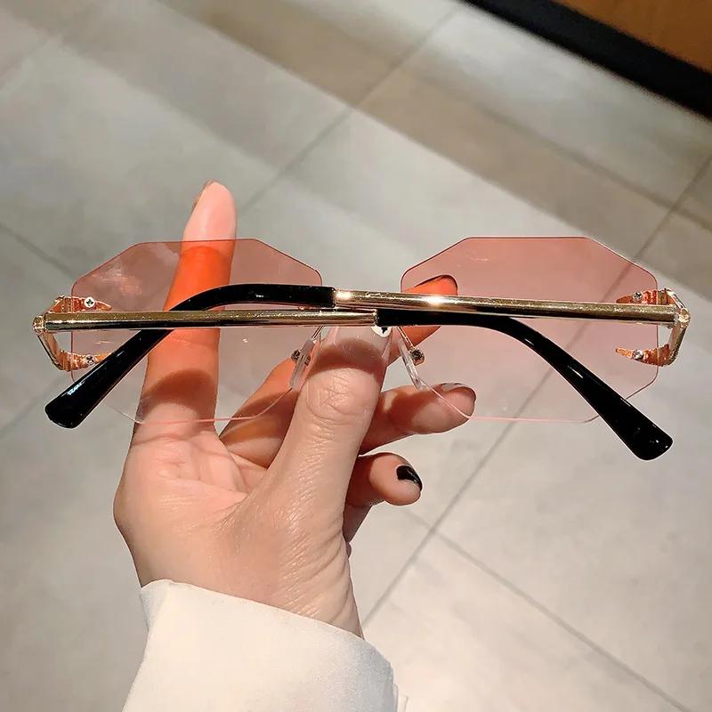 Vintage Rimless Hook Octagon Sunglasses Women For Men Sun Glasses Luxury Brand Designer Punk Popular New Metal Eyeglasses UV400