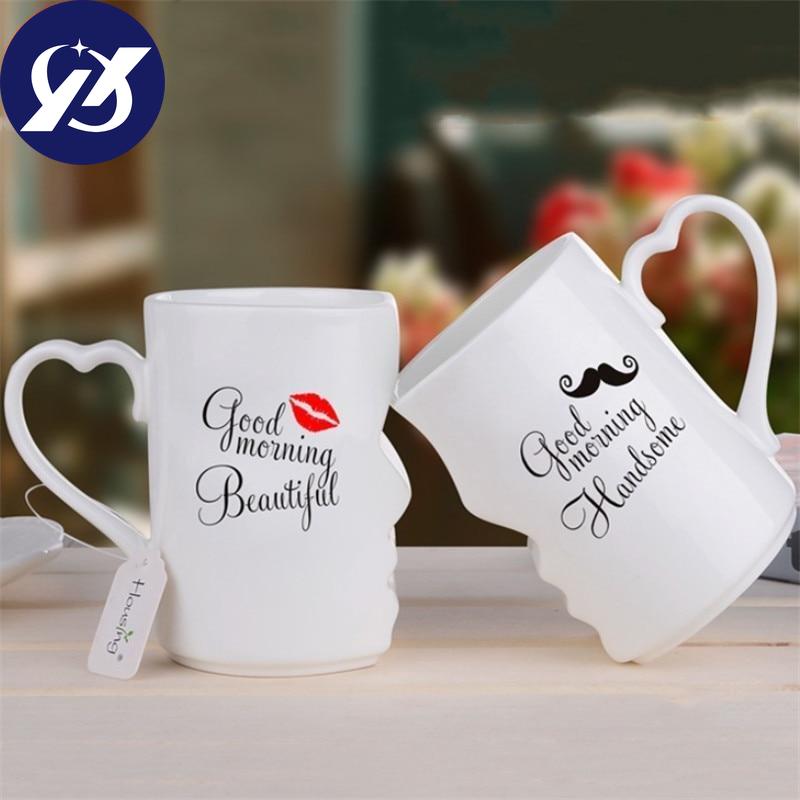 2Pcs/Set Creative Coffee Mugs Couple Water Cup Ceramic Fason Kiss Teacup Milk Mug Valentine's Day Birthday Wedding Gifts