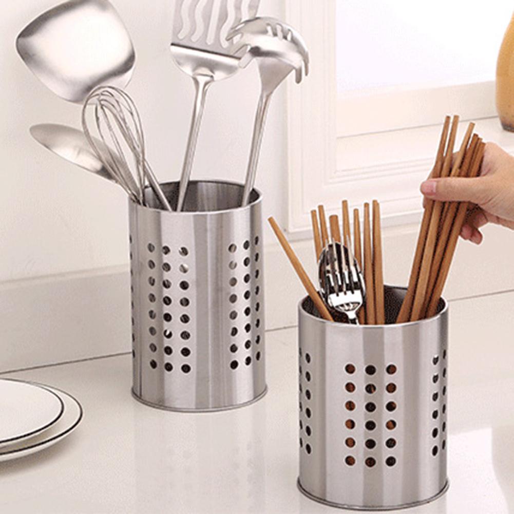 Space Saving Stainless Steel Kitchen Utensil Holder with Drain Hole Feature