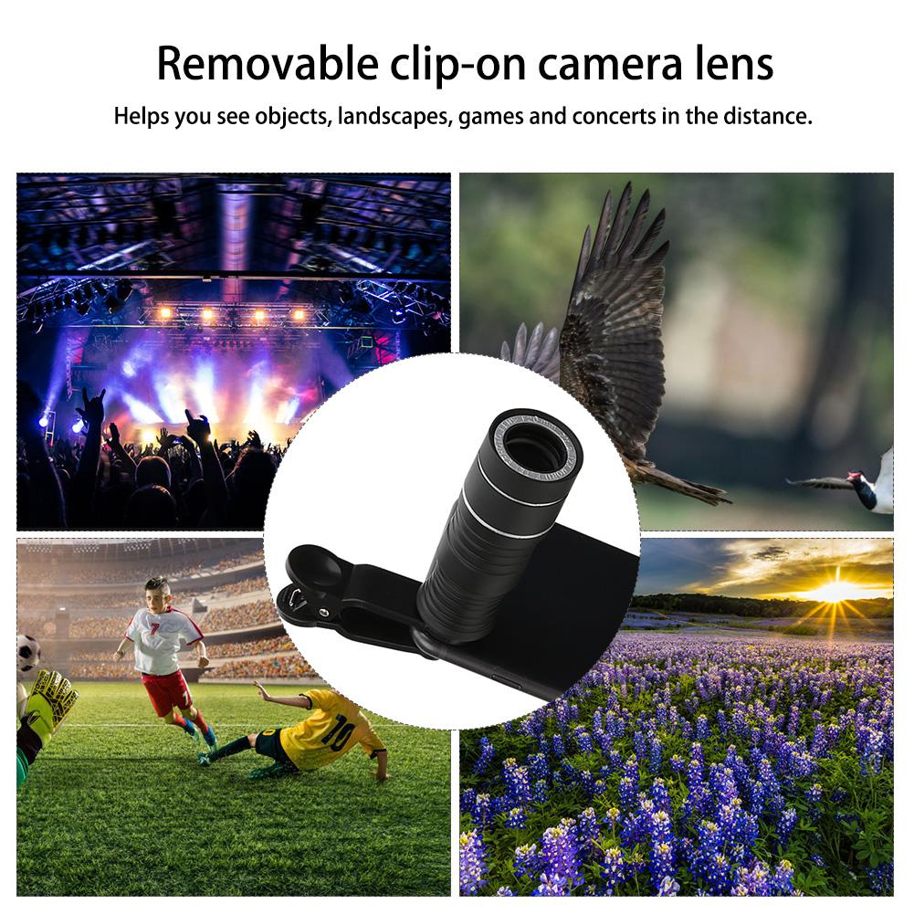 Professional Mobile Phone Camera Lens Wide Angle 12x Monocular Telescope Clip for Concert