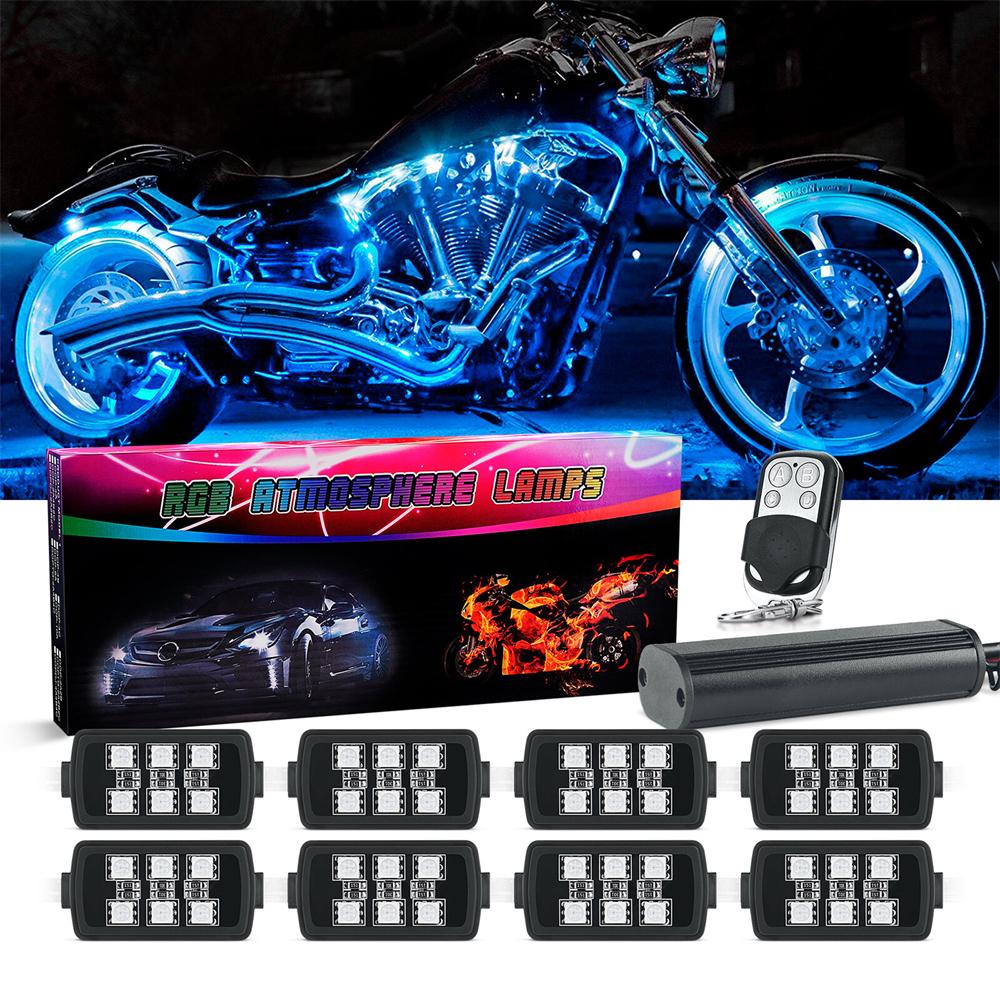 8 Stück Motorrad RGB LED Streifen Lichter Kit mit Bremslicht Funktion