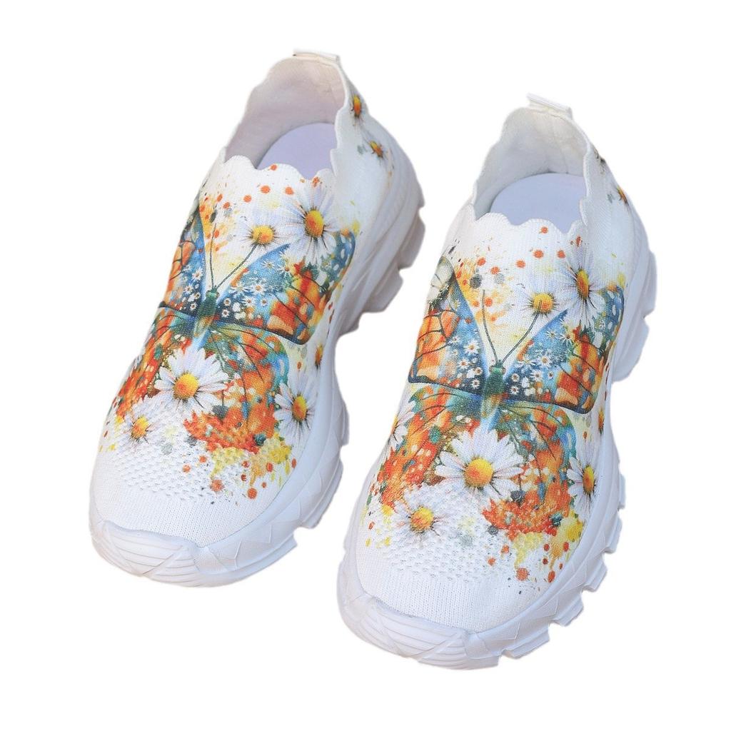 Casual sports shoes women's butterfly pattern lace ethnic style fly-woven sports shoes socks shoes