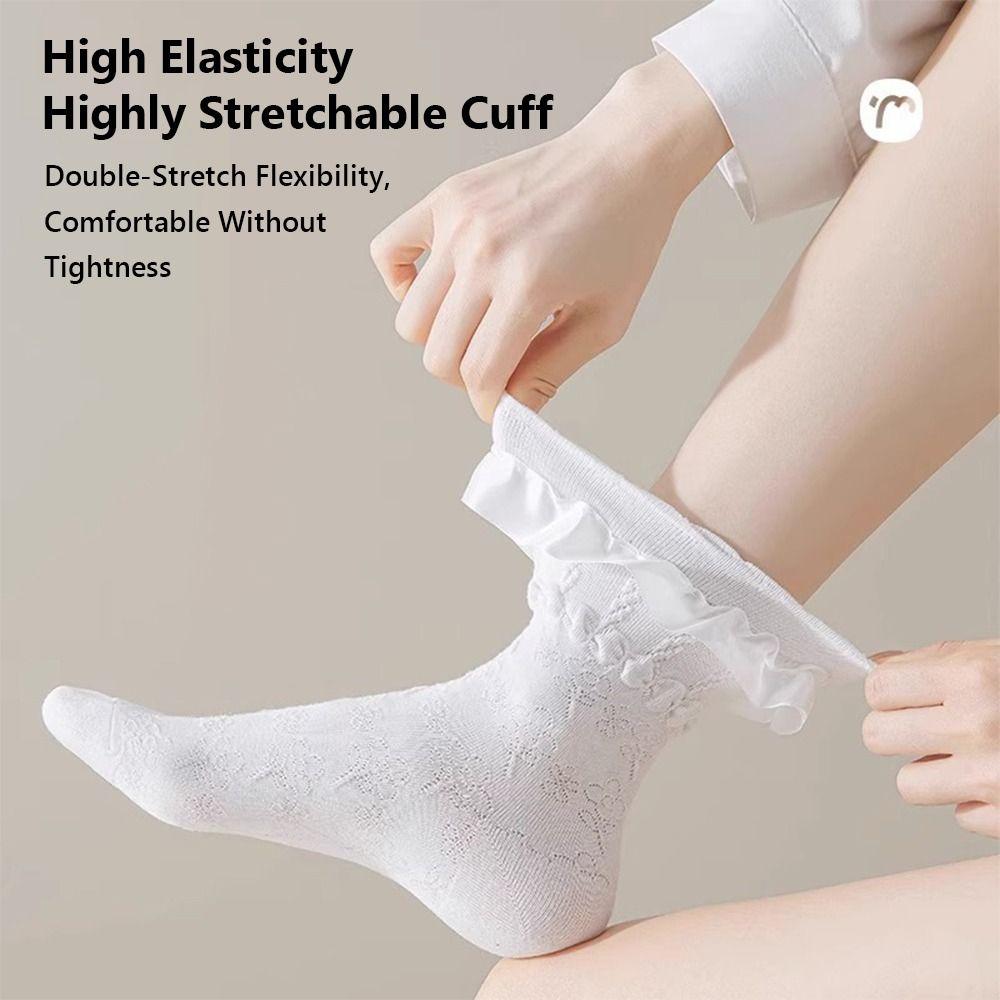 Cotton Mid-Calf Socks White Lace Princess Socks Sweet Lolita Socks  for Women
