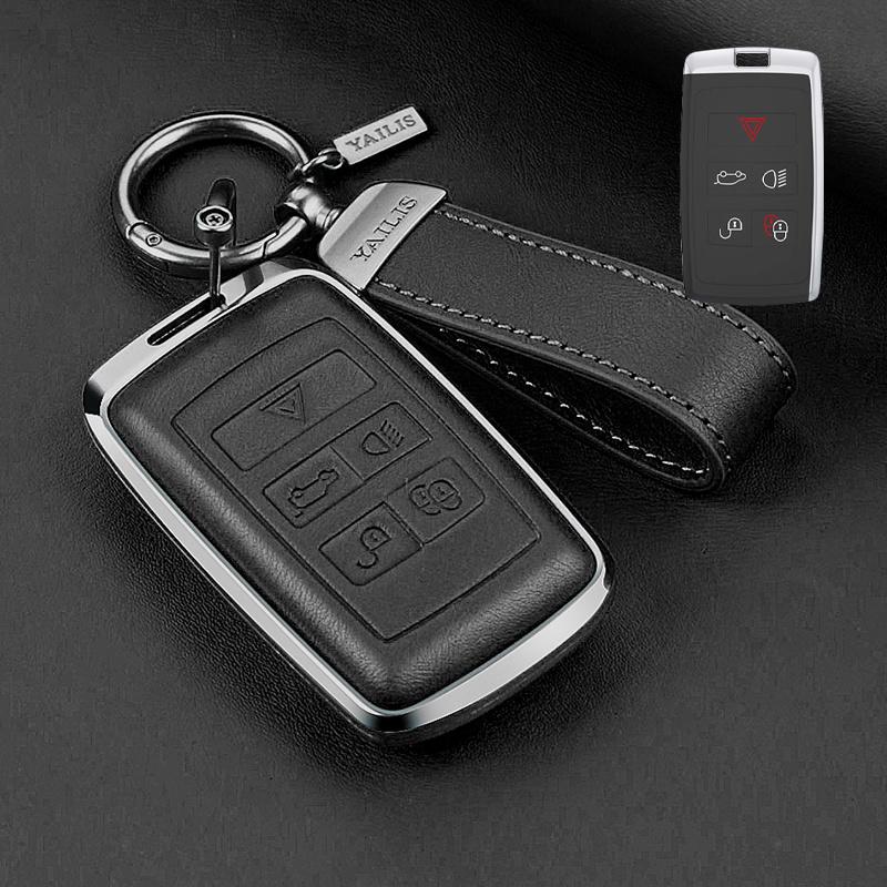 Metal Leather Car Remote Key Cover Case Holder Shell Fob for Land Rover RangeRover Sport Evoque Freelander Velar Discovery LR5