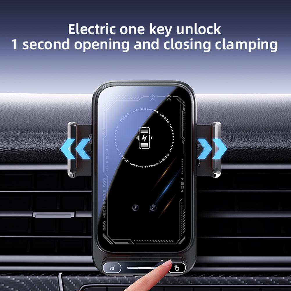 Smart Sensing Car Phone Holder 15W Qi Wireless Charging Motorized Air Vent Car Mount Charging Stand Rotatable Cable Port