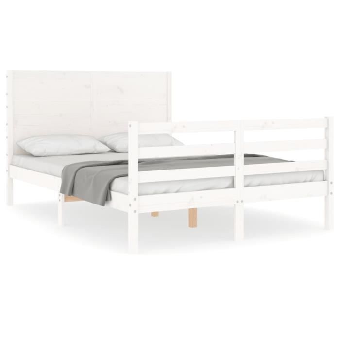 VidaXL Bed Frame with Headboard White 140x200 Cm Solid Wood 3194637