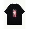 Oversized T-Shirt Black Anime Girl With Cat Ears And Pink Hair Graphic Print For Casual Streetwear Fashion
