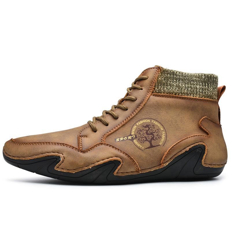 

Мужские ботинки Мягкие и удобные британские модные повседневные мужские ботинки ручной работы с вышивкой в ​​помощь повседневным сапогам 48 хаки