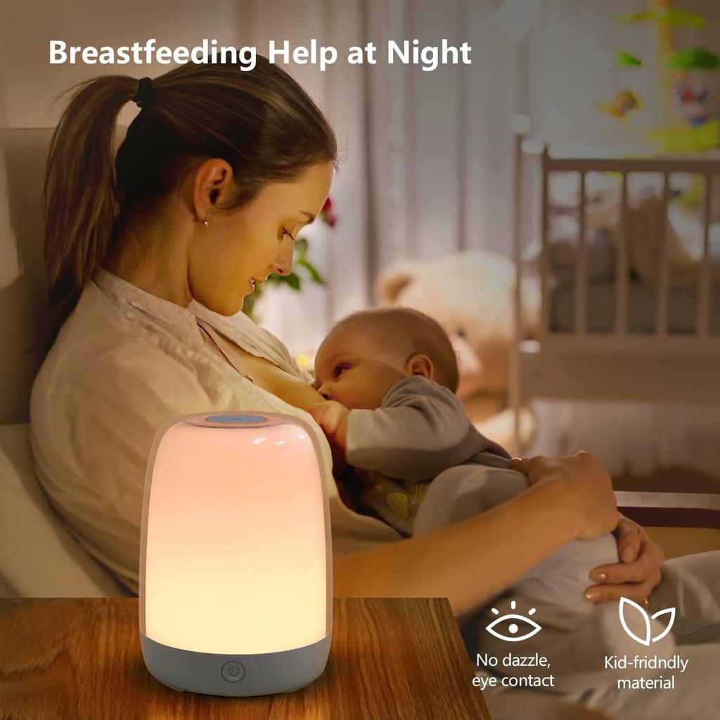 Nursery Night Light for Kids, Baby Night Light with Dimmable Warm Light, 5 Color Changing Light, USB Rechargeable Bedside Night Light Lamp for