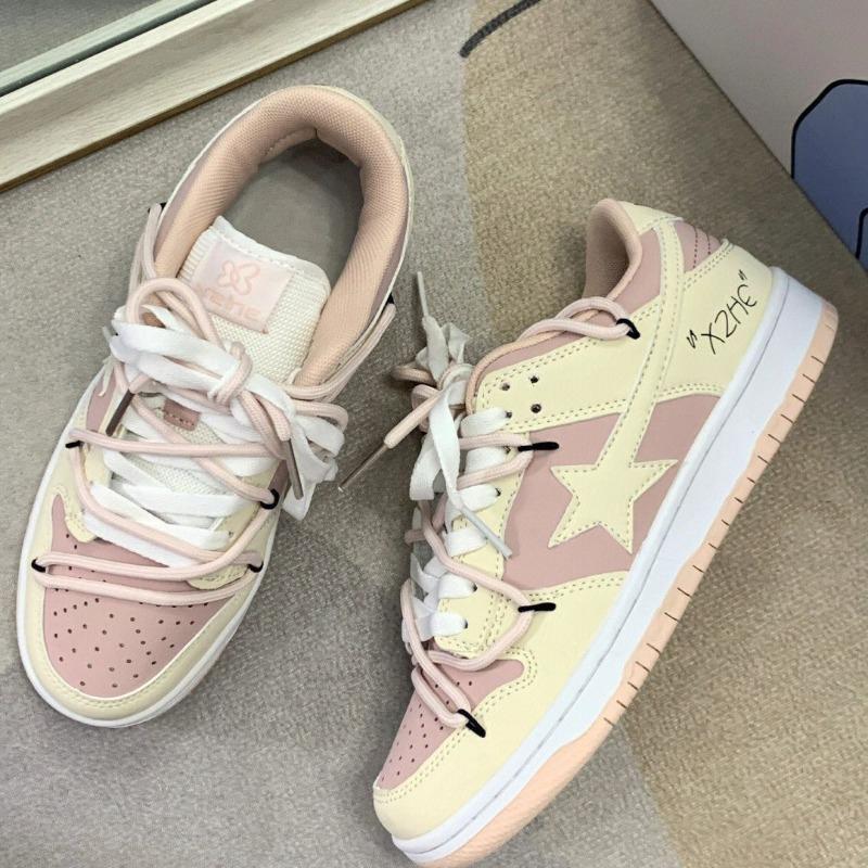 Fashion New 2024 Fashion Women's Sneakers Women's Vulcanized Shoes Pink Cute Fashion Women's Shoes Lace Up Skateboard Shoes Casual