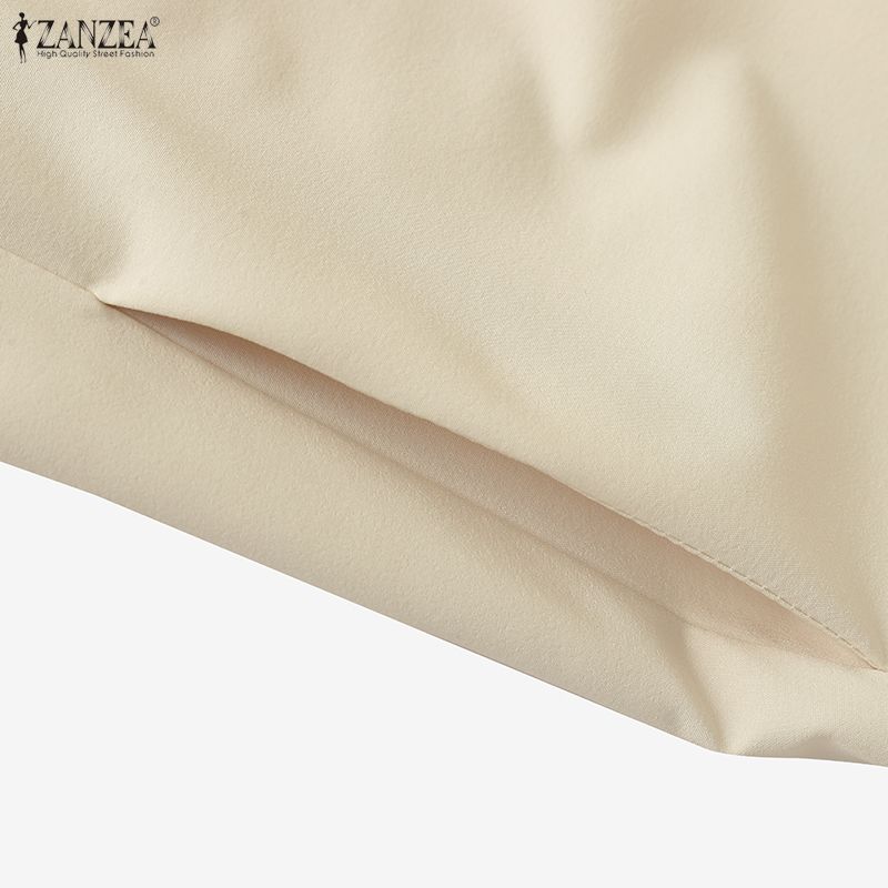 ZANZEA Damen Freizeit Stehkragen Sommer Kurzarm Kleid