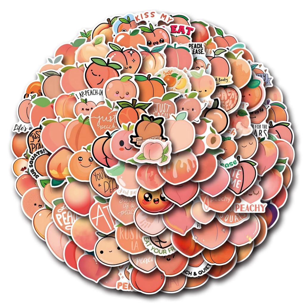110 Fruit Peach Graffiti Style Waterproof Stickers for Skateboards, Luggage, and Journals