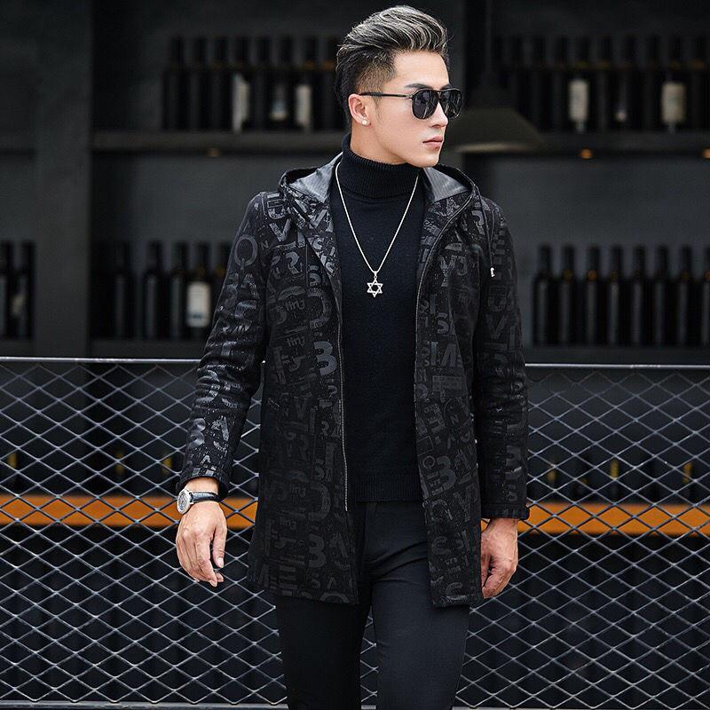 

Новое пальто из натуральной кожи, мужское пальто средней длины с капюшоном из овчины с принтом, одинарная кожа, весна и осень 4XL