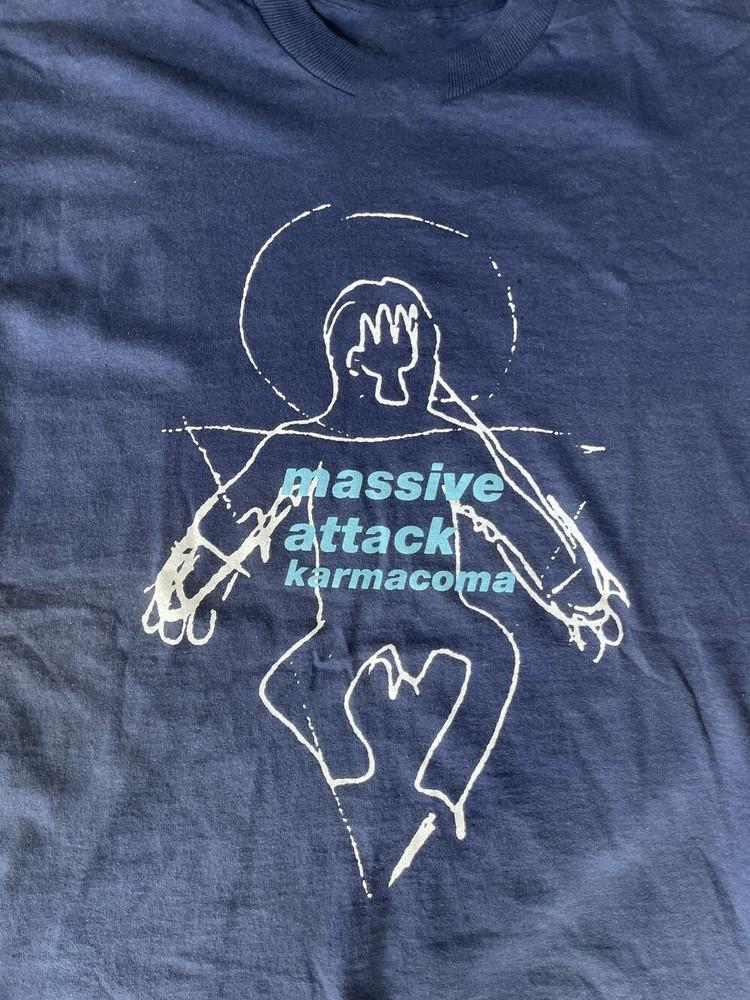 Винтажная футболка Massive Attack Karmacoma, полный размер, темно-синяя, хлопок, унисекс L