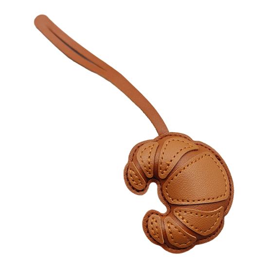 Leather Croissant Pendant Cute Croissant Bag Charm with Leather Lanyard Keychain for Bags Keys