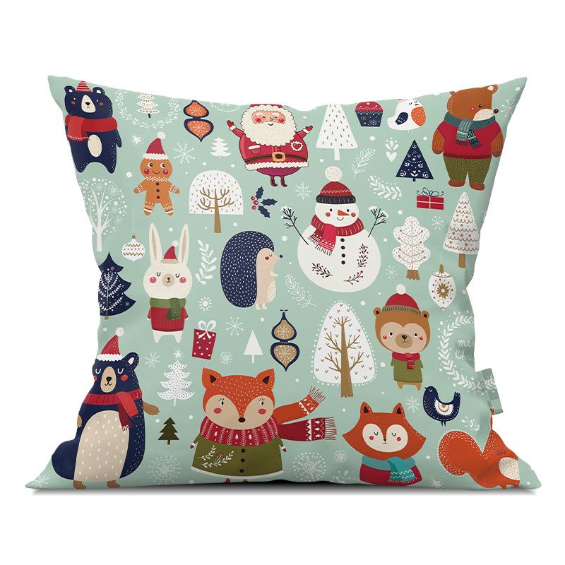 Merry Christmas Pillowcase Cartoon Printing Office Sofa Lumbar Pillow Cover for Home