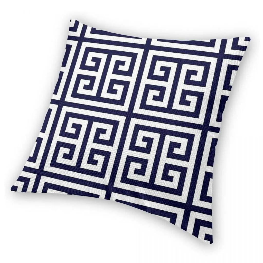 Greek Key Navy Blue Geometric Pillowcase Soft Polyester Cushion Cover Decor Trendy Pillow Case Cover Seater Zipper 18''