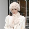 2024 New Winter Hat Women's Rabbit Hair Warm Ear Protection Pineapple Hat Dome Fashion Versatile Mom Hat Set