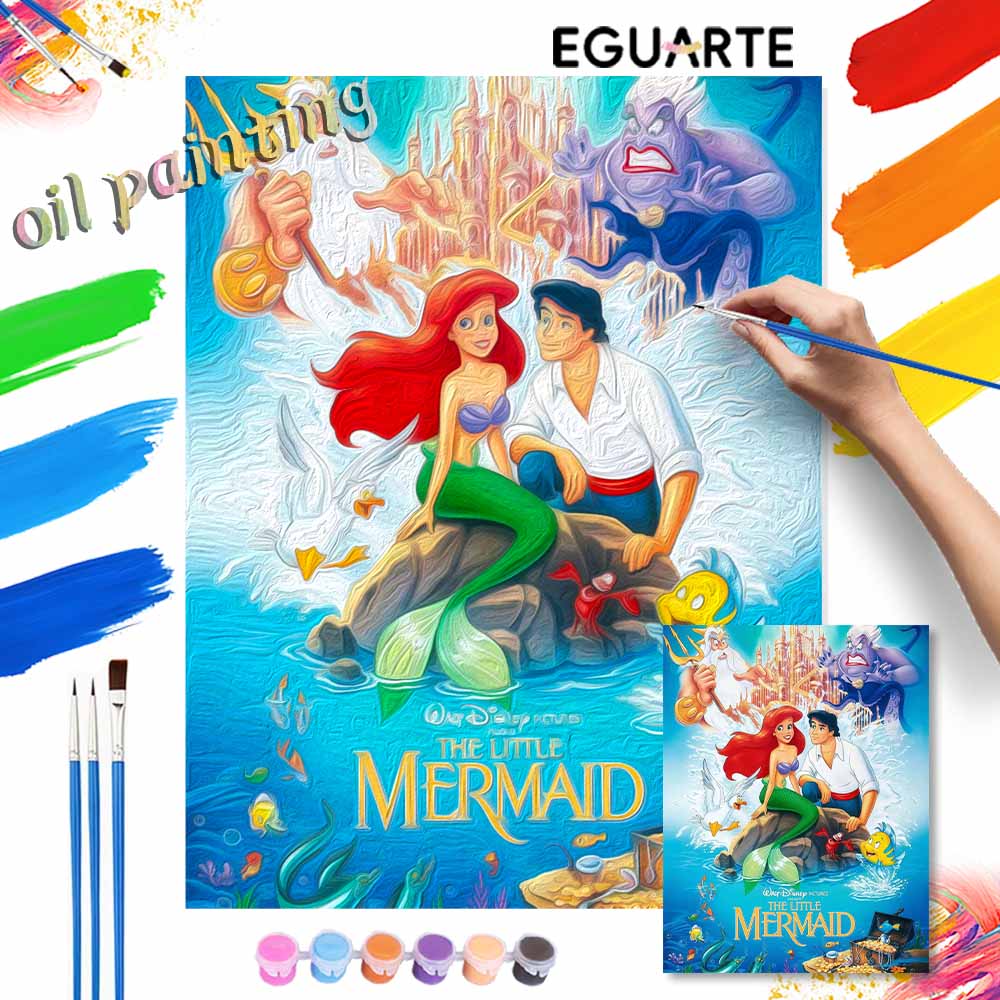 Disney oil painting handmade diy The Little Mermaid Ariel Eric gifts home decorations