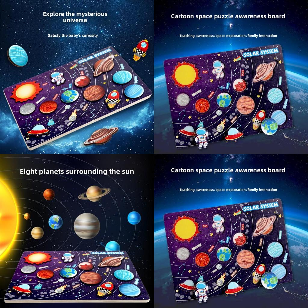 Wooden Childrens Space Education Puzzle With Solar System And Planets For Learning And Cognitive Development