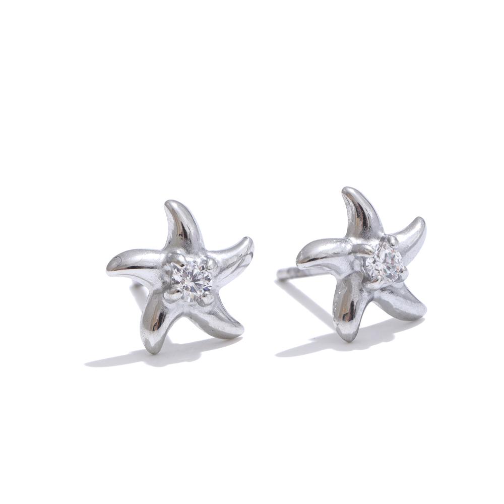 Yhpup Ocean Style Bling Zirconia Starfish Star Daily Stud Earrings Anti Allergic Stainless Steel Small Popular Jewelry Recommend