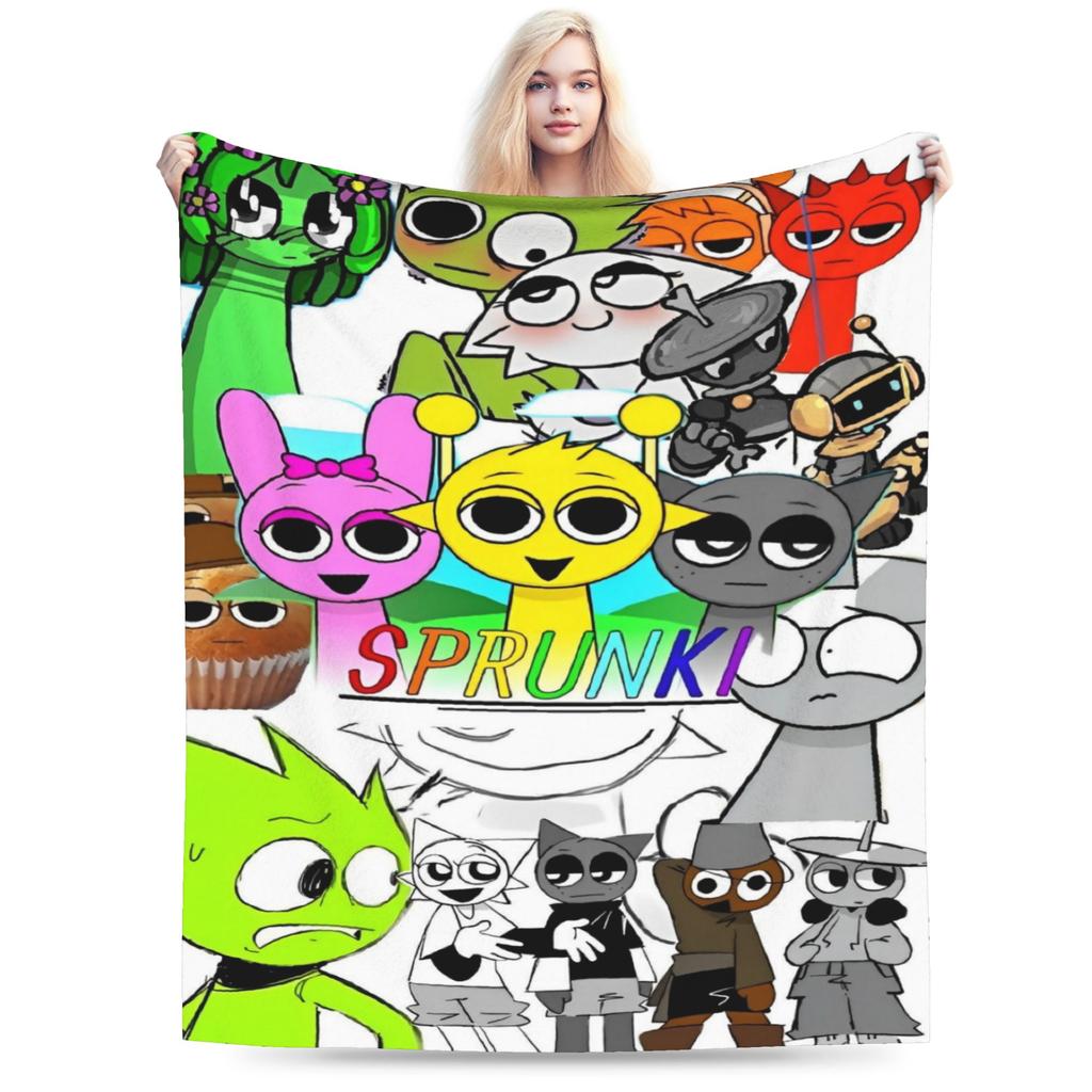 Sprunki Characters Game Velvet Throw Blanket  Blankets for Bed Outdoor Warm Quilt
