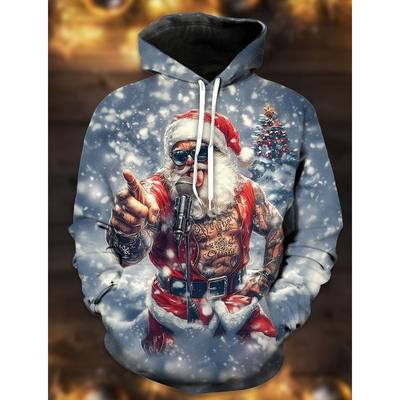 Mode Herren Kapuzenpullover 3D-Druck Weihnachtsthema Sweatshirt Kordelzug Langärmlig Streetwear Weihnachten Neuheit Bekleidung