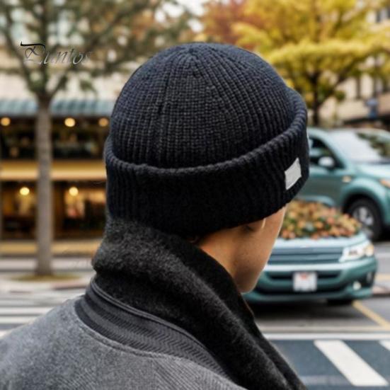 Men Winter Hat Knitted Pure Color Elasticity Keep Warm Thick Ear-protecting Cap Father Grandfather Headwear Outdoor Cap