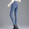 Hochtaillierte Fleece-Jeans, Damen Herbst- und Winter-Skinny-Jeans, Gerade geschnitten, Eng anliegend, Verdickte und schlankmachende Bleistifthose