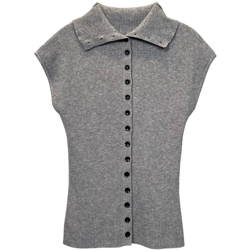 Korean Dongdaemun New Arrival: Feminine High-Neck Sleeveless Knitted T-Shirt