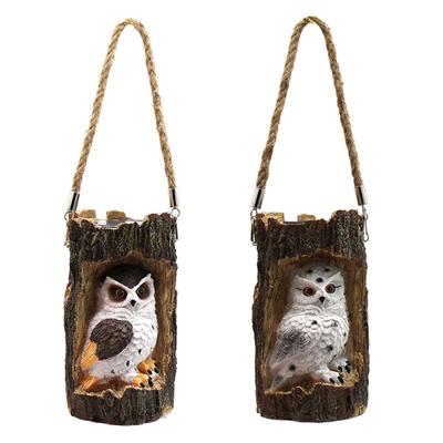 New Courtyard Owl Solar Light Resin Crafts Lantern LED Night Lamp Ornament Outdoor Hanging Tree Hole Owl Light Lamp Garden Decor