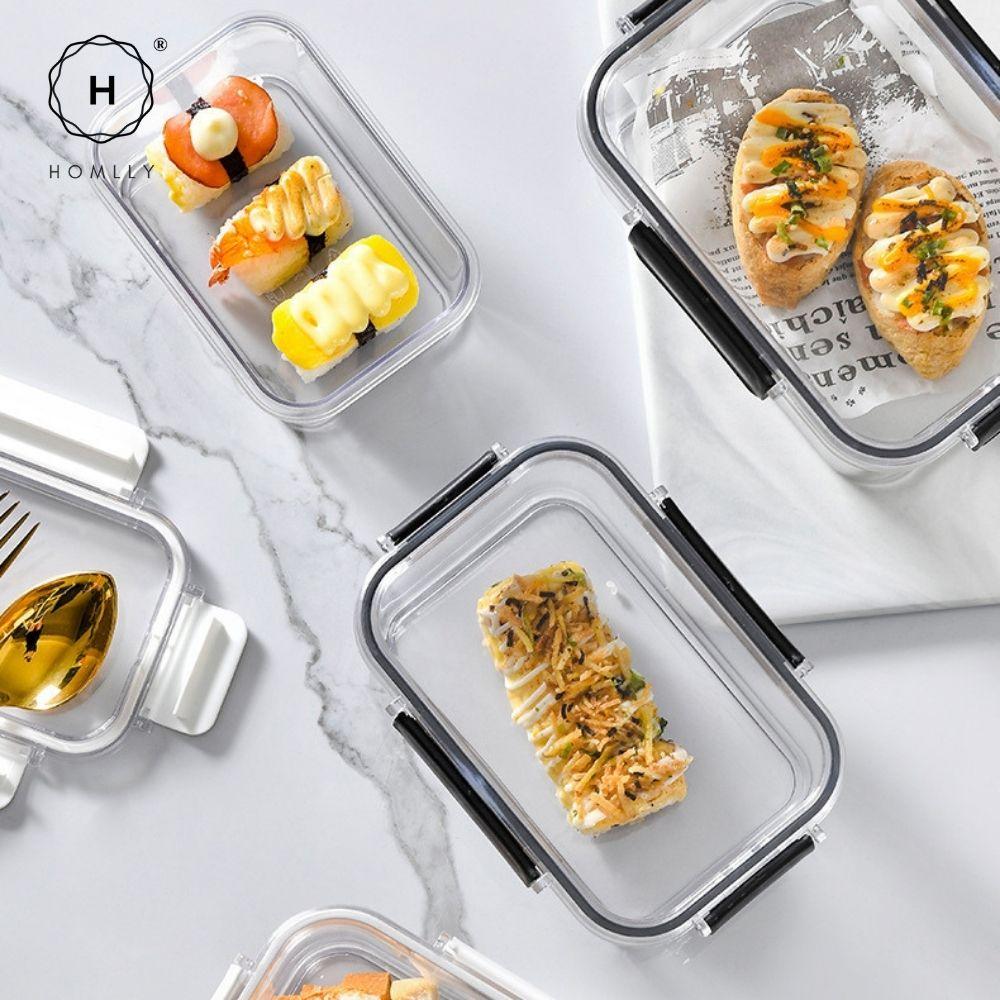 HOMLLY BPA-Free Air Tight Plastic Food Storage Container with Four-Latch Lid for Lunch, Meal Prep and Leftovers  ( X3 PCS)