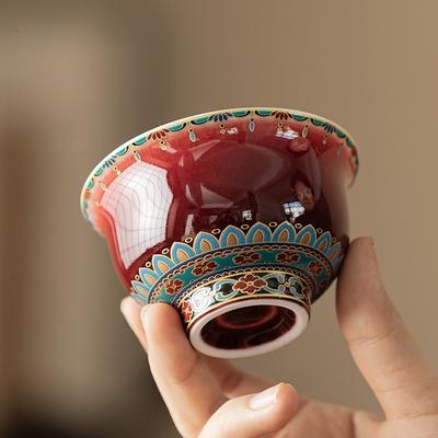 Chinese Dunhuang Teacups Household Teaware Red Master Cup Kung Fu Tea Set Tea Ceremony Drinkware Porcelain Mugs Vintage Bowls