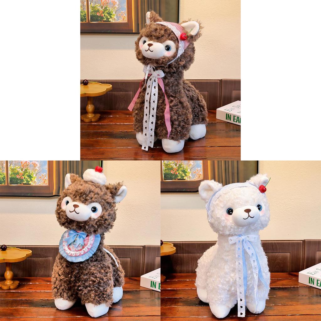 Alpaca Plush Toy With Cartoon Scarf Soft Stuffed Animal Gift For Kids
