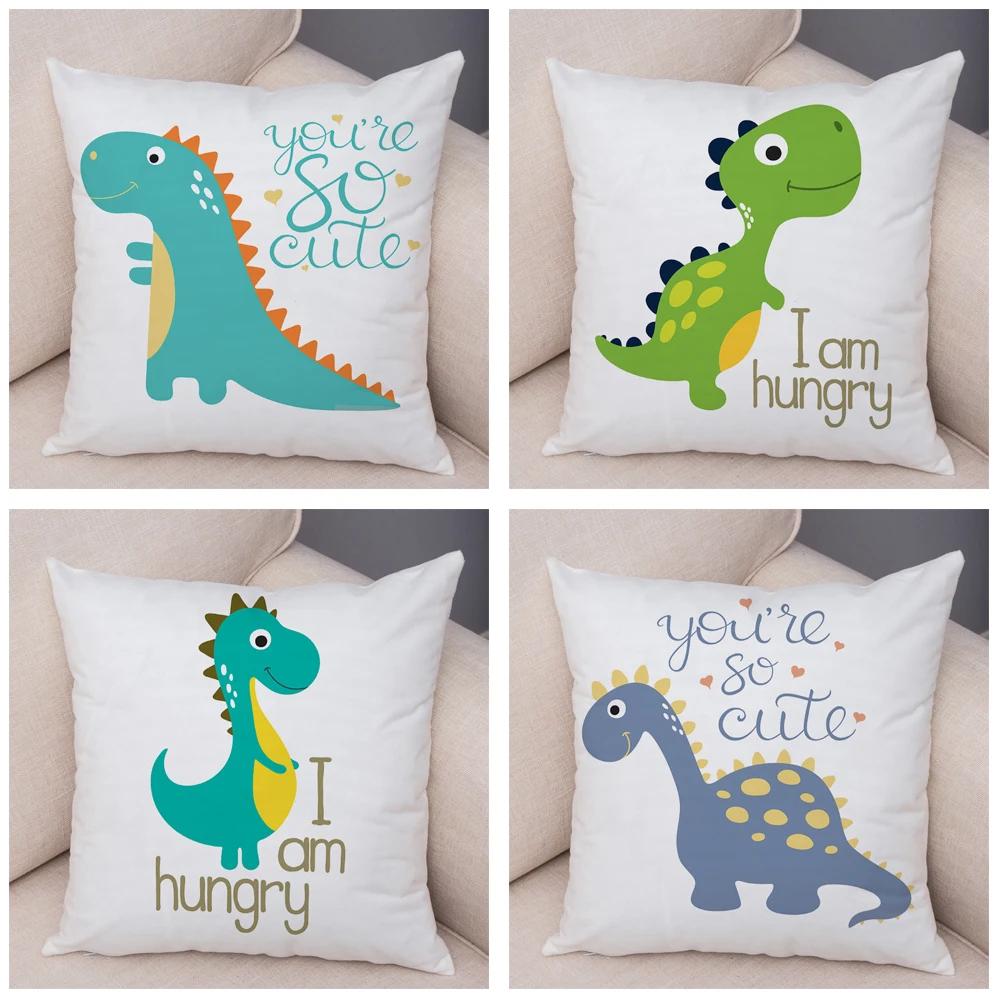 Niedlicher Jurassic Dinosaurier Kissenbezug Dekorative Cartoon Tier Kissenhülle Kinderzimmer Sofa