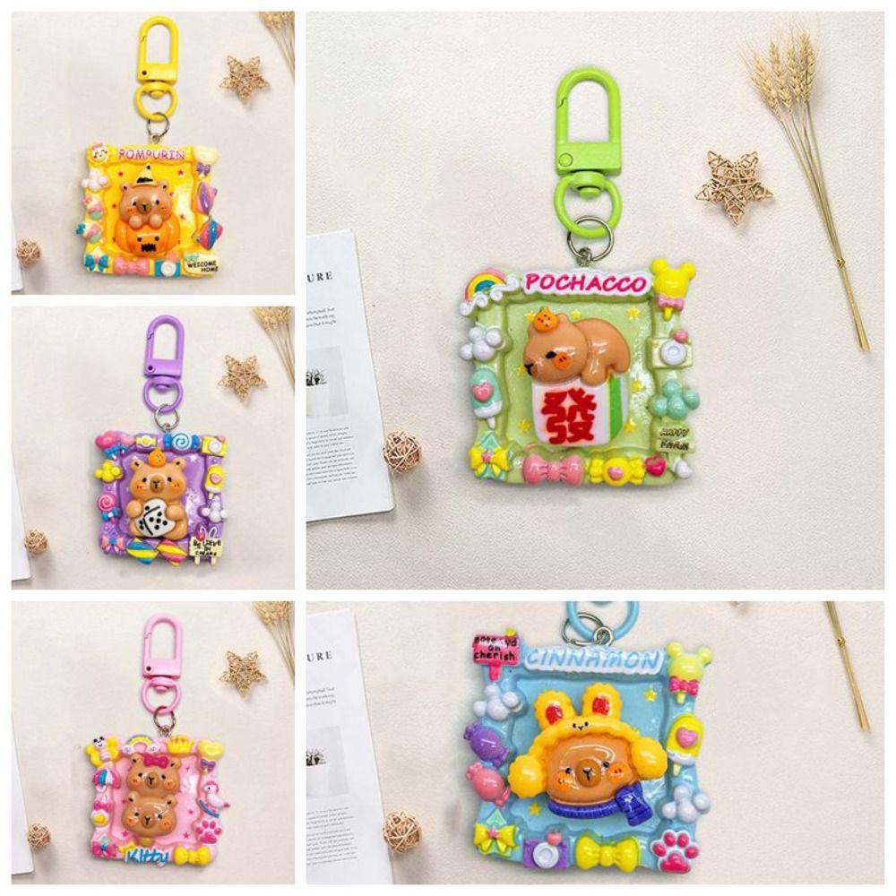 

Bowknot Car Keyring Photo Frame Shape Cartoon Dolls Pendant Capybara Keychain Backpack Accessory синий