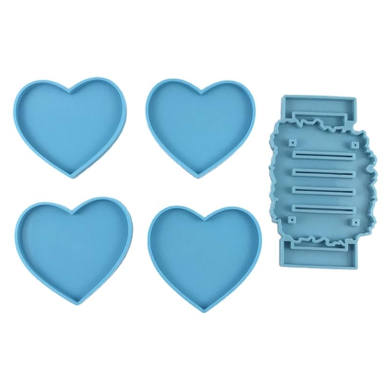 

5 Pcs Love Heart Shaped Coaster Epoxy Resin Mold Cup Mat Casting Silicone Mold