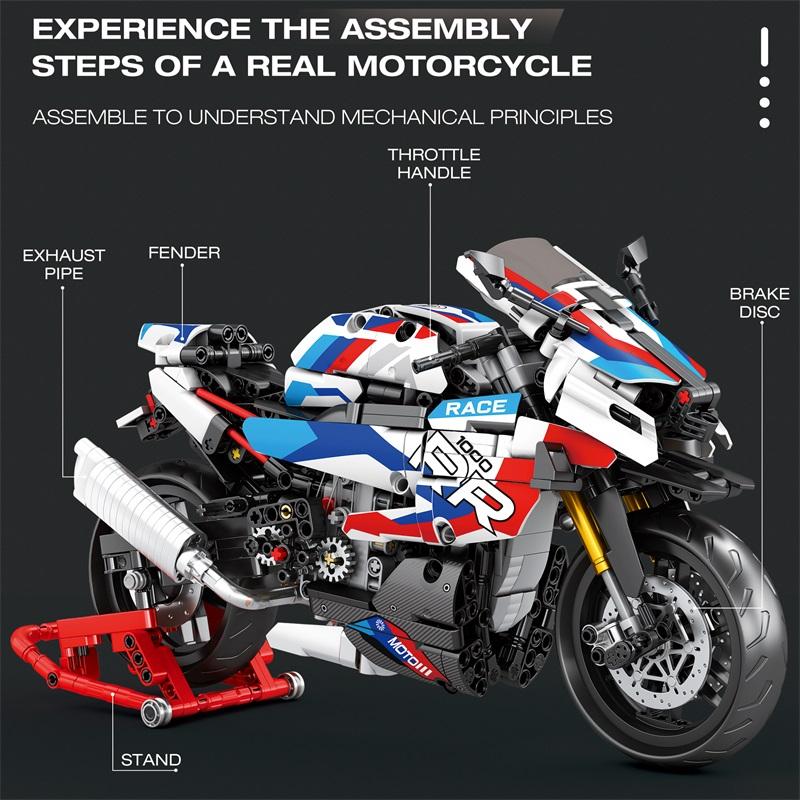 949PCS Super Motorcycle Building Blocks With Parking Rack Racing Model Bricks Desktop Display Ornaments Children's DIY Toy Gifts
