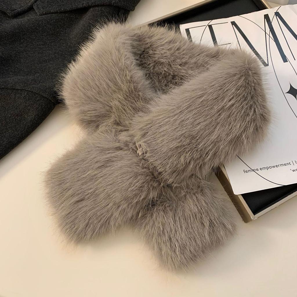 Autumn Winter Furry Scarf Fashion Versatile Fur Collar Scarf Thicken Warmth Neck Protection Shawl Wraps Crossing Plush Scarf New