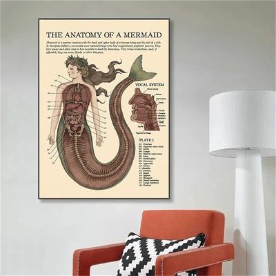 Vintage The Anatomy Of Mermaid Harpy Gorgon Poster Print Canvas Painting Mysterious Creature Wall Art Room Home Decor Cuadros