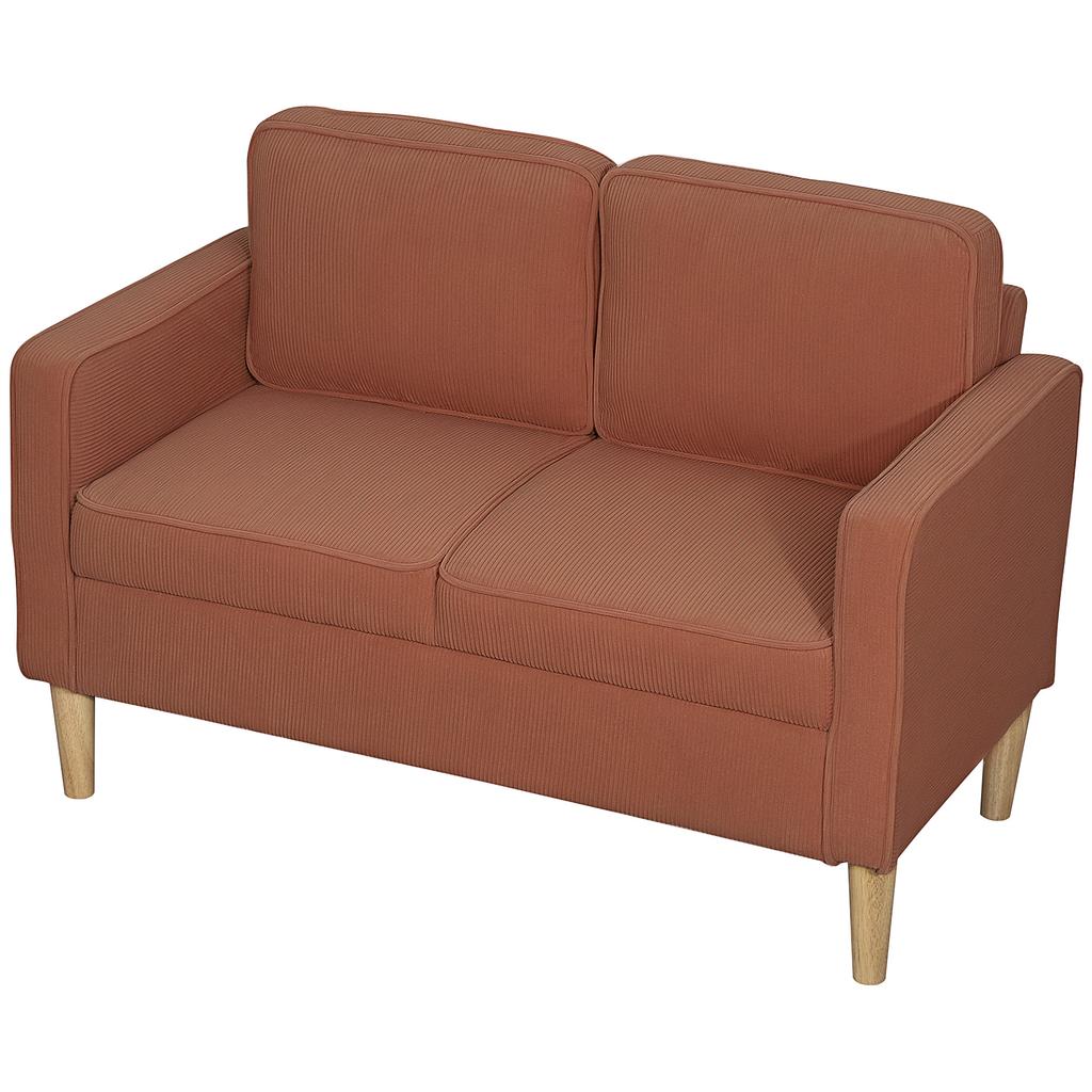 2-Seater Sofa with Storage and Solid Wooden Legs, for Living Room, Bedroom, 117 x 63 x 79 cm, Orange