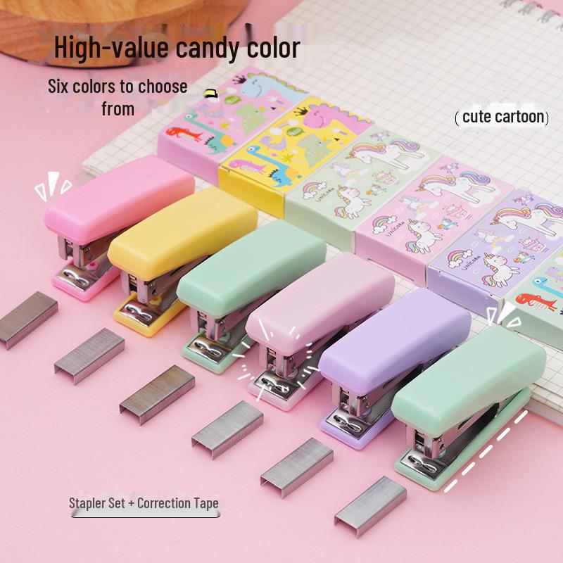 Cartoon Mini Stapler Set: Cute Candy-Colored, Labor-Saving Stationery for Students