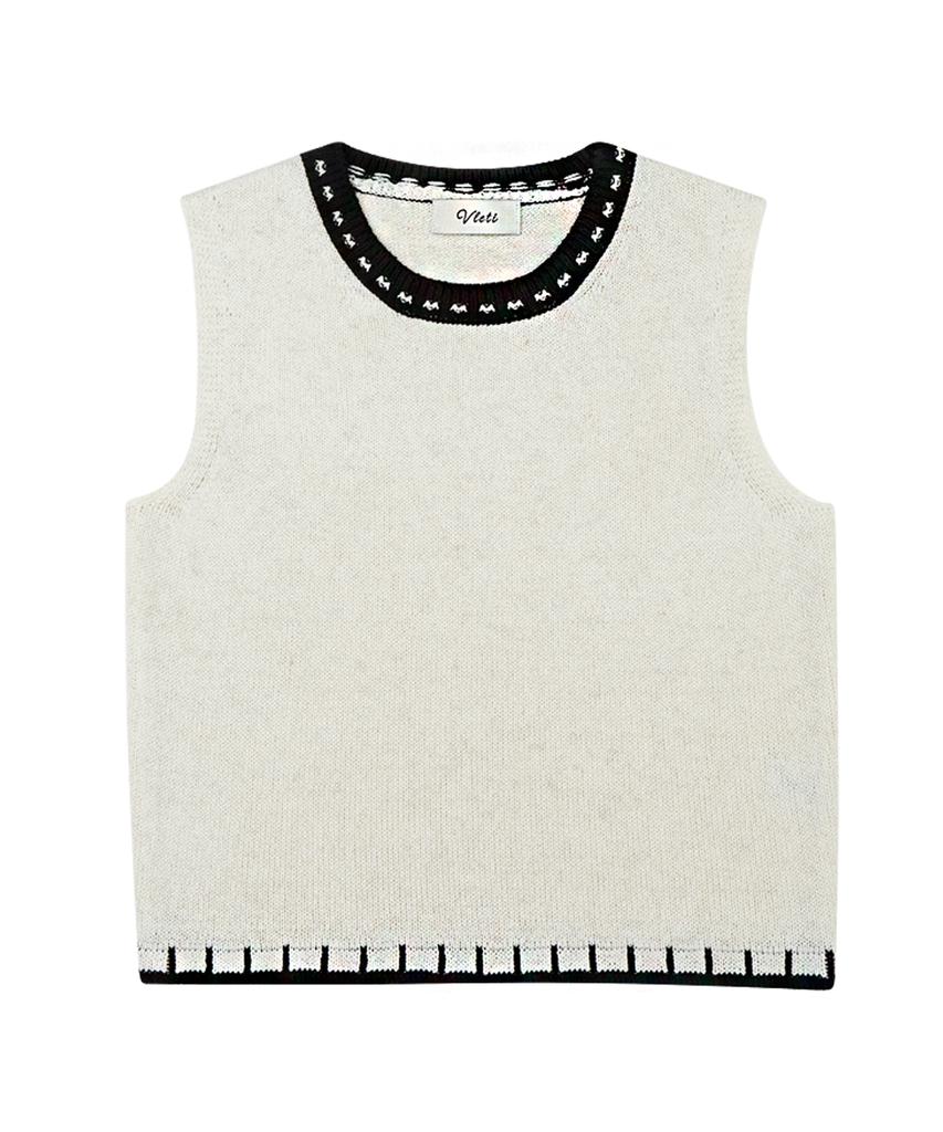VLETI Viscose Color Scheme Knit Sleeveless (Beige)