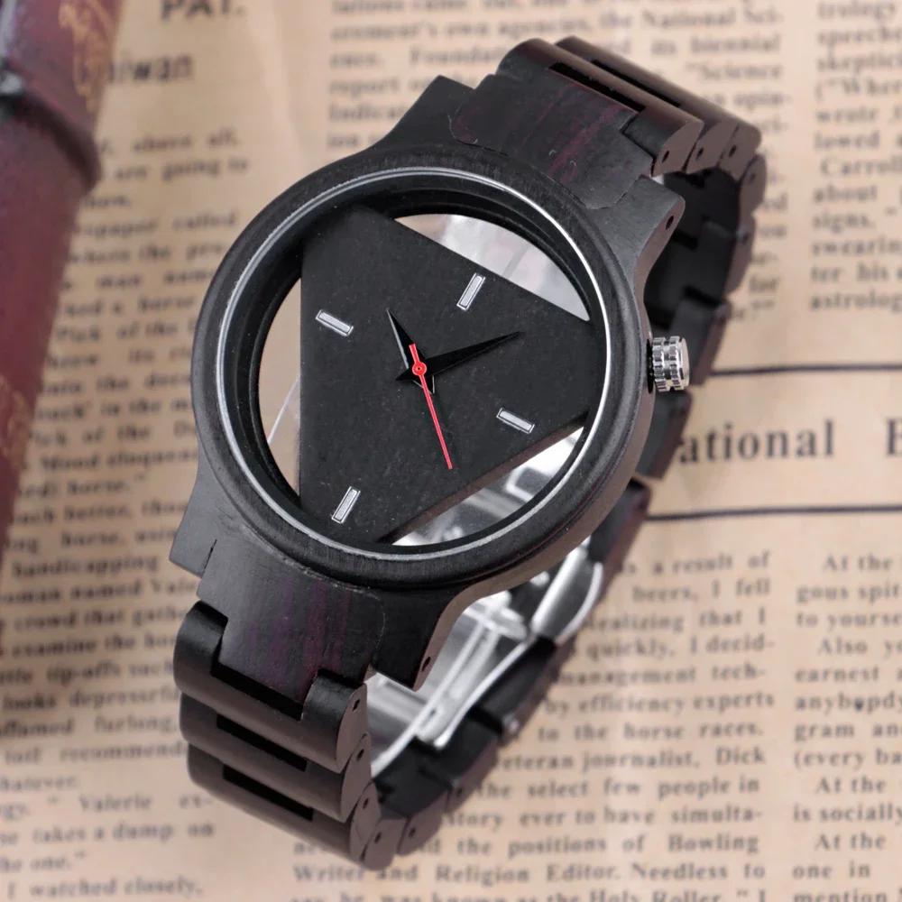 

Black Triangular Hollow Wooden Quartz Watch Men Fashion Casual Men s Accessories Personalized Creative Gifts Reloj De Madera