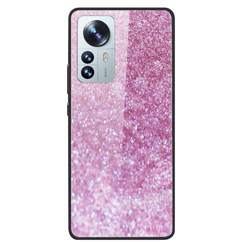 Luxus Hülle für Xiaomi 12T Pro Blumen Gehärtetes Glas Hülle für Xiaomi 12T TPU Stoßfänger Xiaomi 12 T Harte Schwarze Hülle Bunte Capa
