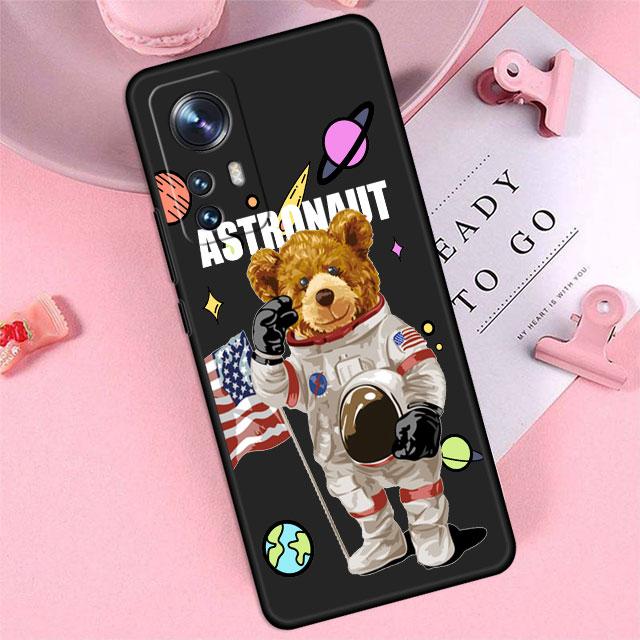 Husă Telefon 20Ultra Negru Intens Astronaut Desen Animat Urs pentru Samsung Galaxy A32 Note 20 Ultra 10 Plus 8 9 A22 A72 S22 S21 S20 Note