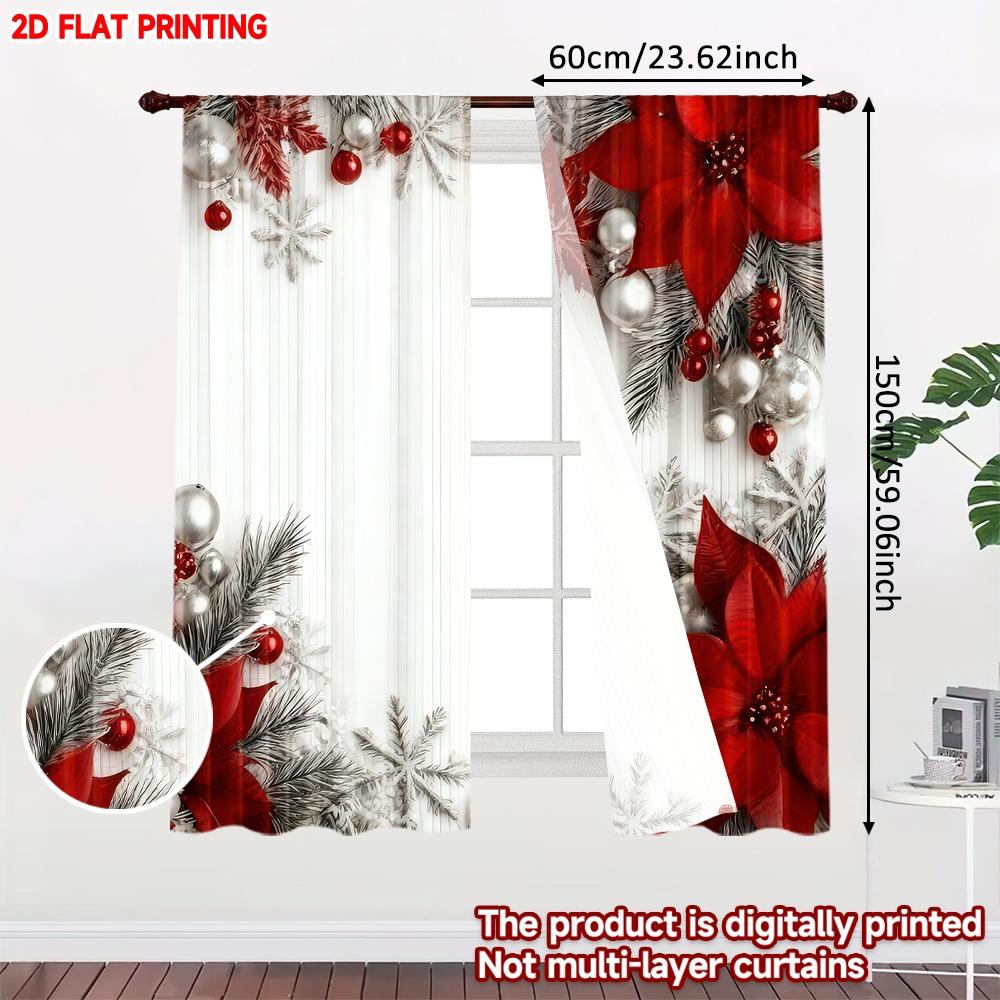 Set Of 2 Flat Printing Christmas Hot Curtains Red Flowers Snowflakes Digital Printed Polyester Drapes Party Decorations Curtain
