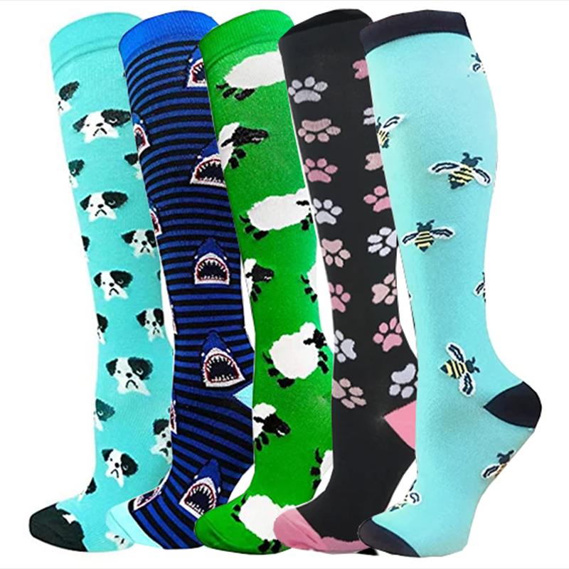 5/6 Pairs Compression Socks Varicose Veins Stockings New Pattern Calf Pressure 15-20Mmhg Men Women Work Sports Yoga Calf