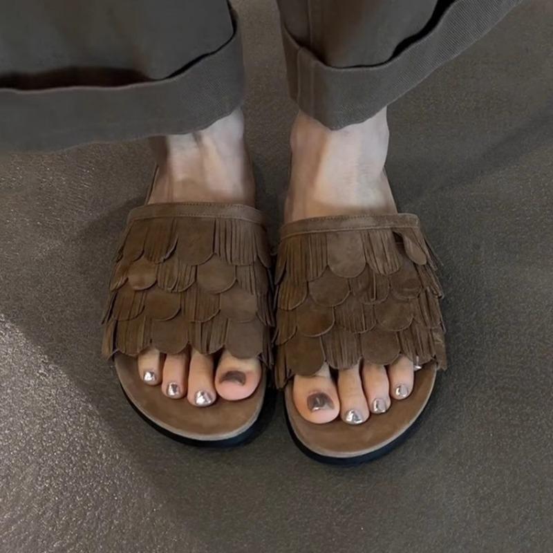 Summer Fringed One-line Slippers High-end Casual Shoes Comfortable Flat Flip-flops