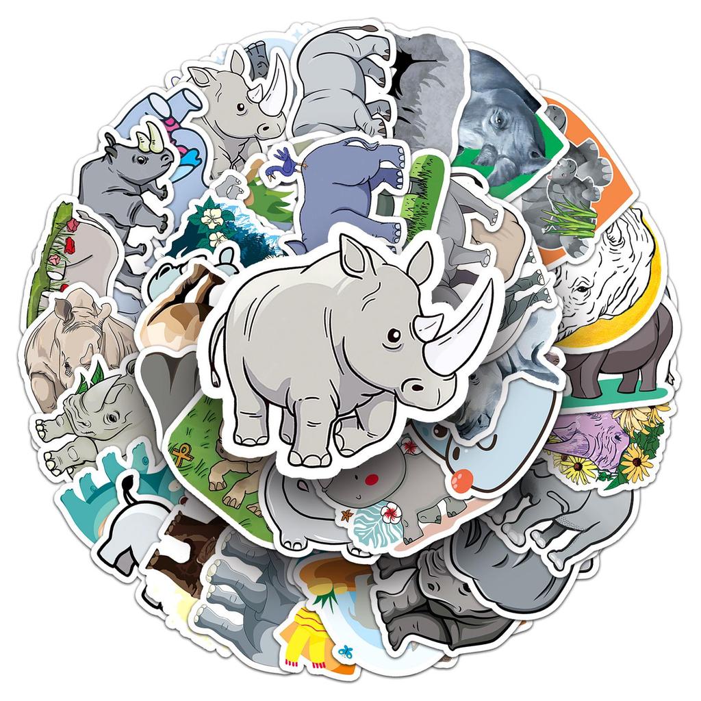 50 Rhinoceros Luggage Stickers: Waterproof Graffiti Decals for Scooters, Computers, Tablets, and Water Cups